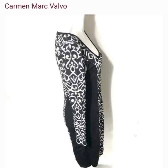 CARMEN MARC VALVO -Black and white pattern sweater dress. - Picture 2 of 11